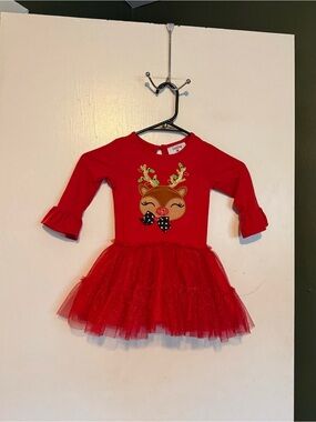 Counting Daisies red toddler Christmas reindeer tulle tutu dress size 2T